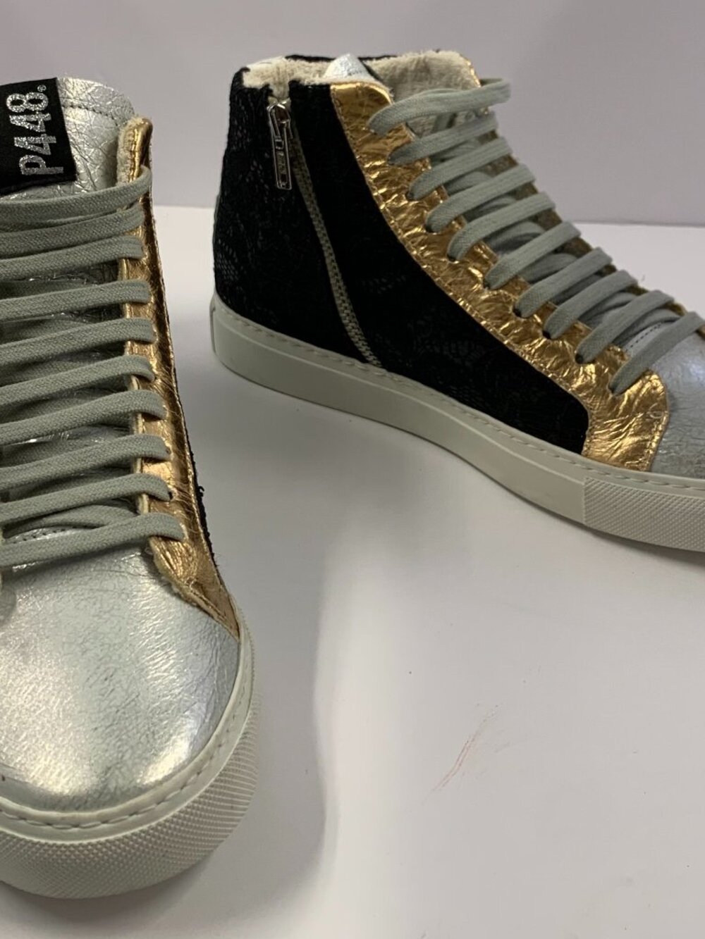 The Epitome of Edgy Italian Luxury: P448 Star 2.0 Black Lace & Metallic High-Top